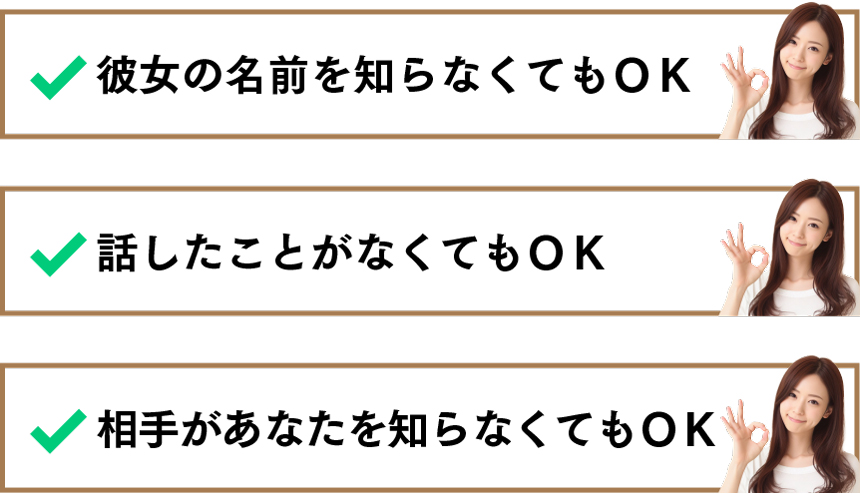 ・彼女の名前を知らなくてもＯＫ・話したことがなくてもＯＫ・相手があなたを知らなくてもＯＫ